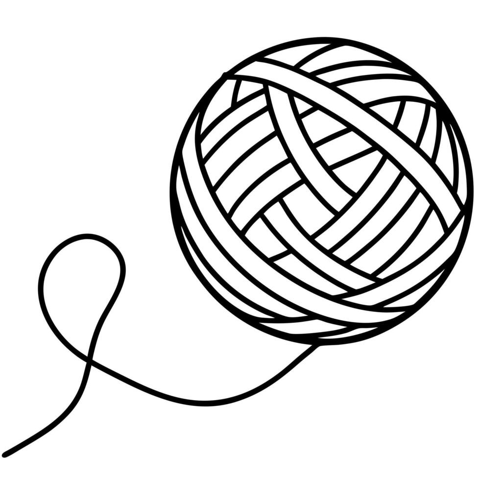 ovillo de lana enredado con el hilo suelto, illustration line art vector