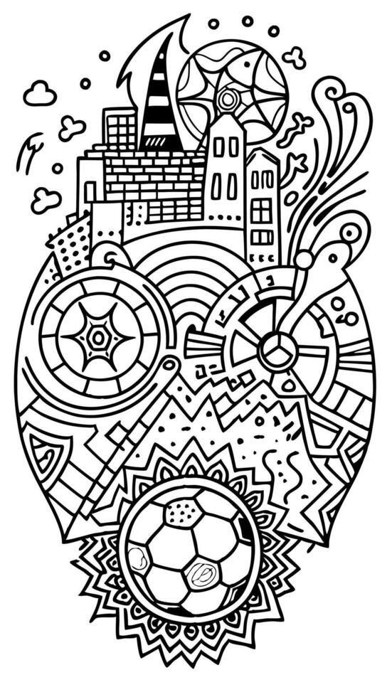 abstract doodle pattern, story about soccer, illustration line art vector