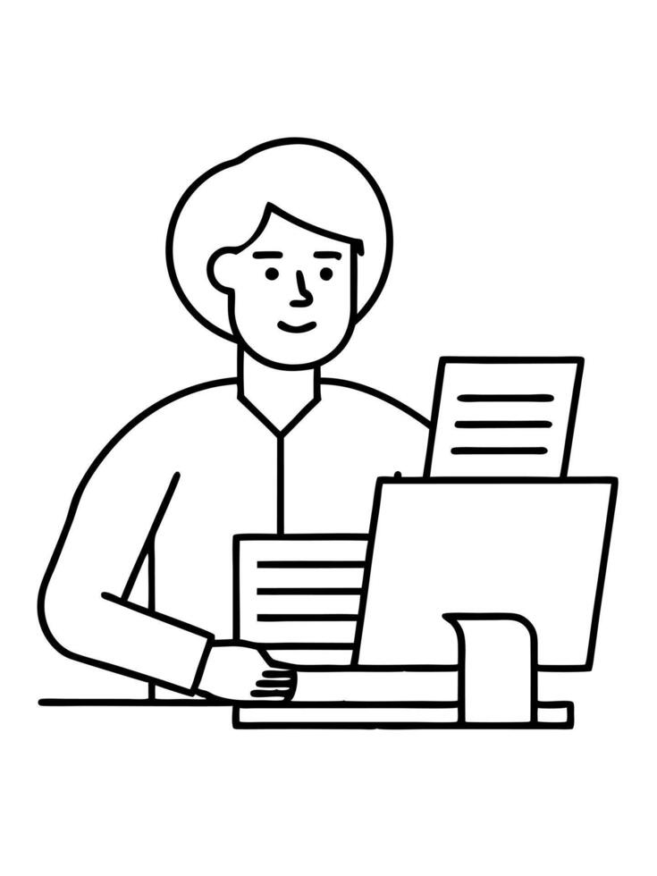working with documents in 1c accounting, illustration line art vector