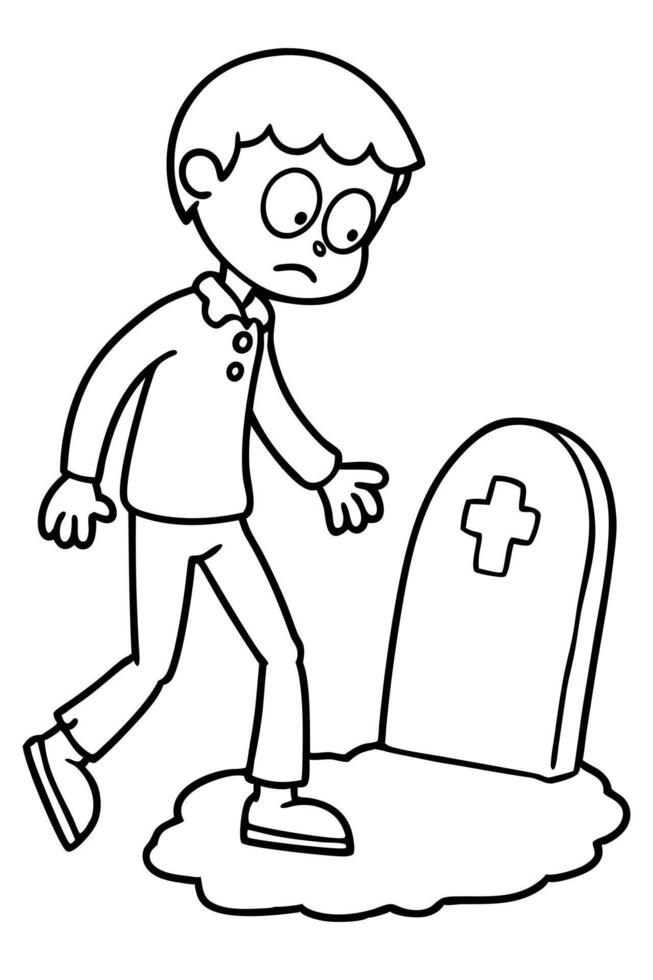 a funny zombie walking out of a grave, illustration line art vector