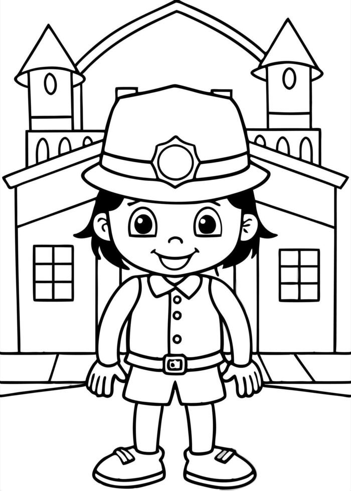 dora the explorer on the police station is looking a way, illustration line art vector