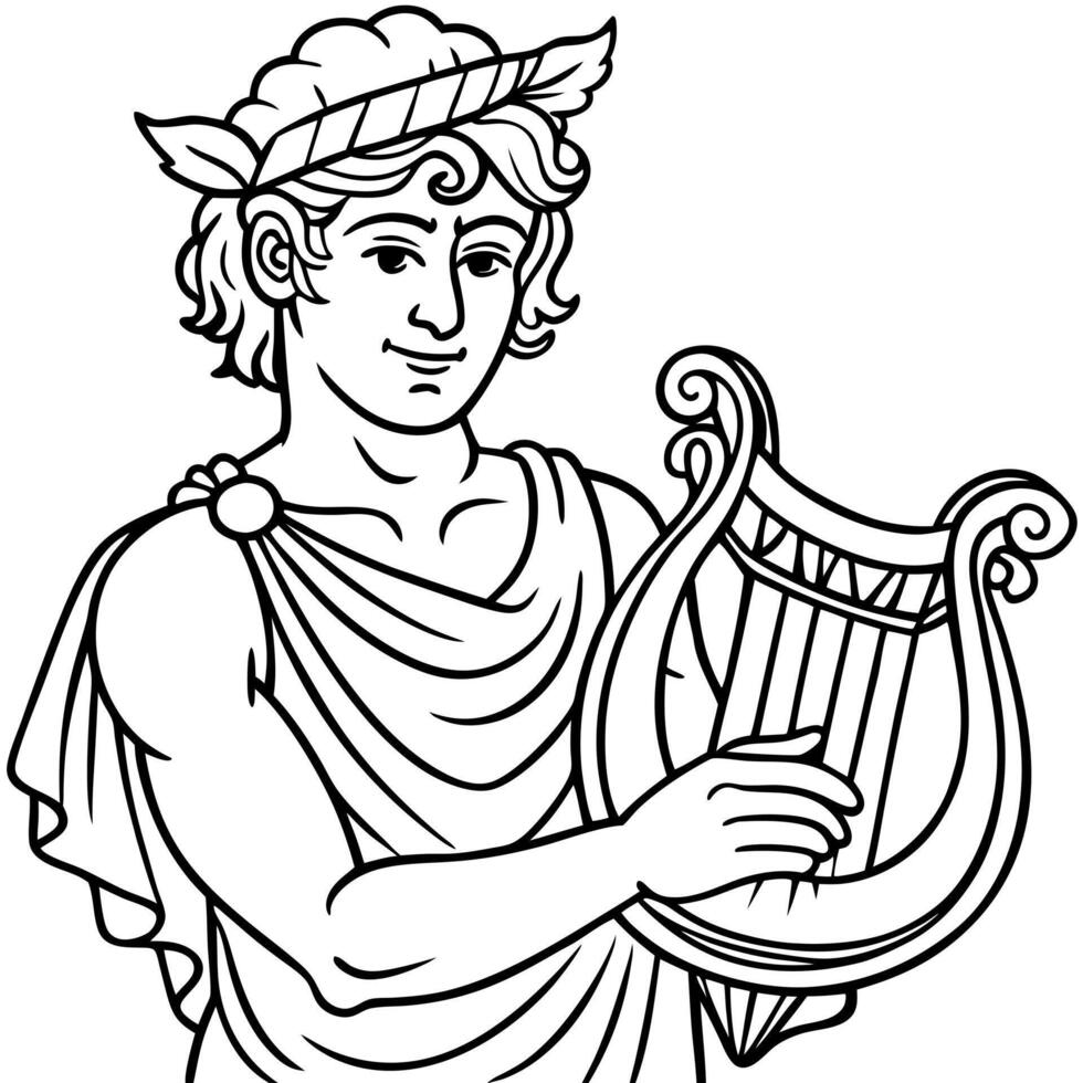 apollo - god of the sun with harper for kids, illustration line art vector