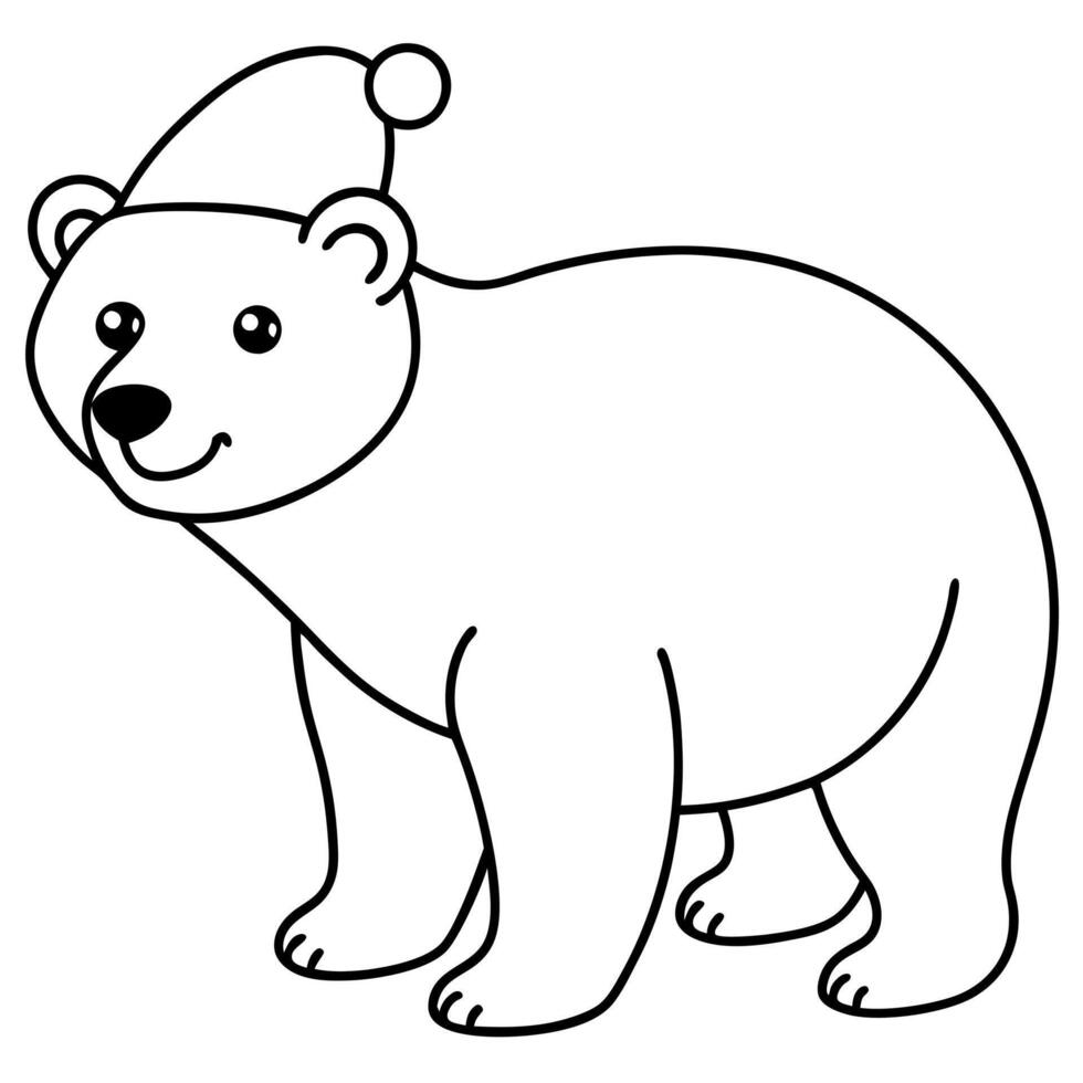 coloring page for kids bold line art christmas polar bear with in a