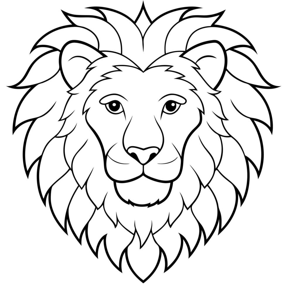 lion head portrait black white, coloring page, illustration line art vector