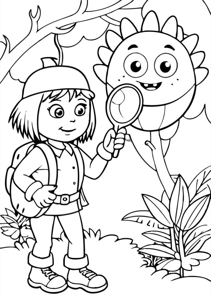 dora the explorer wear uniform with bag on her back and magnifying glass unexpected meets cute vector