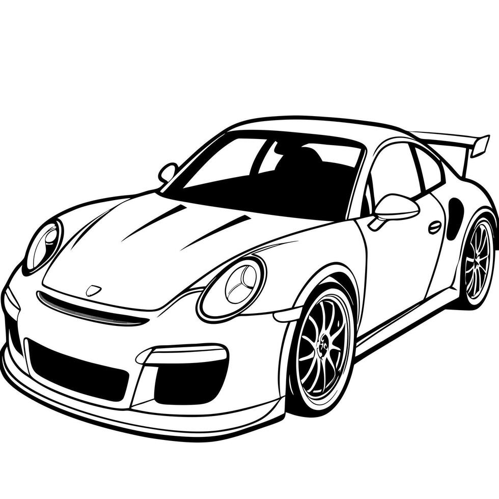 drawing of porsche gt3 rs, illustration line art vector