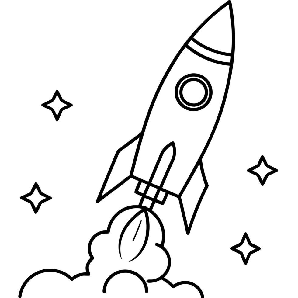 i need a rocket with a launch minimalistic, illustration line art vector