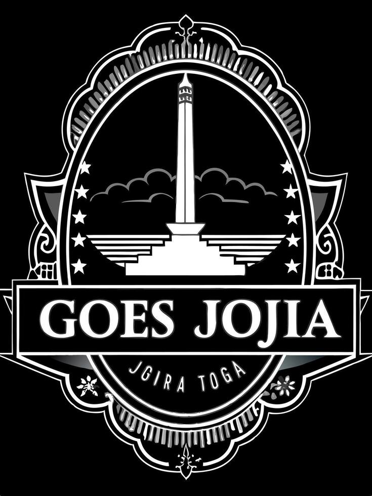 hyper realistic, art logo text goes to jogja, a of tugu monument with trendy style an frame, vector