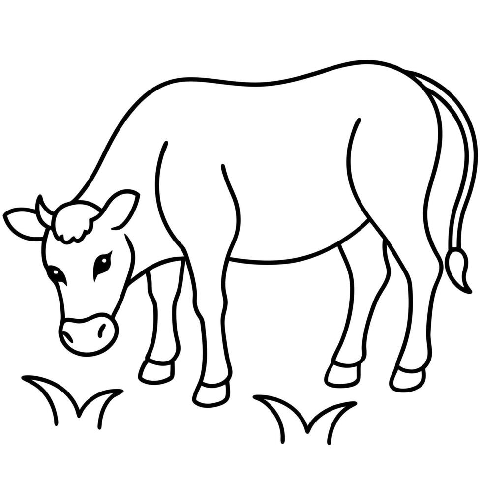 coloring page for kids, bold line art, cow grazing in a meadow, illustration line art vector