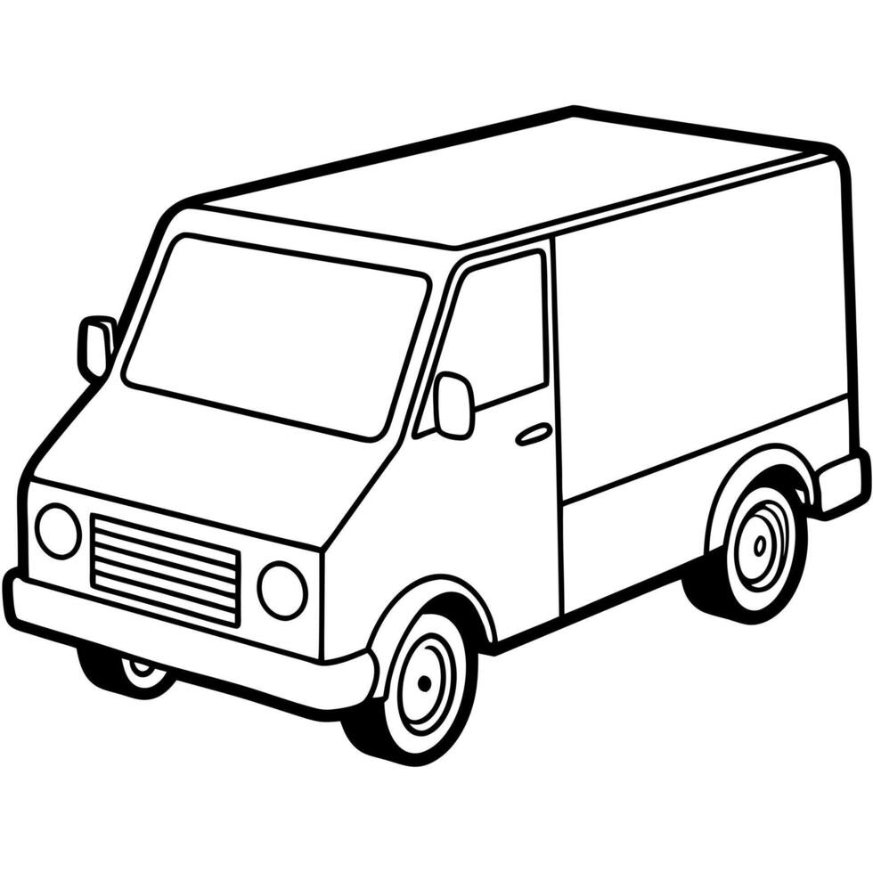 realistic mail truck, illustration line art vector