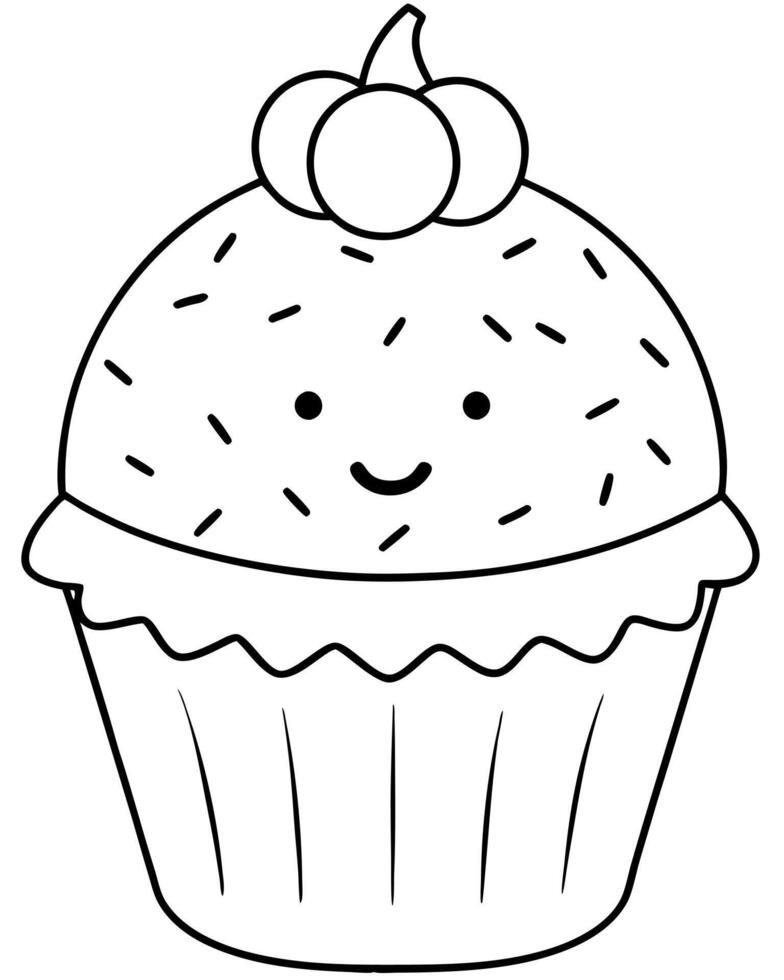 a cupcake with halloween-themed frosting and sprinkles, coloring pages, illustration line vector