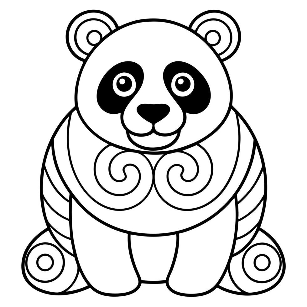 a simple coloring page line art illustration of an intricate giant panda with bold lines, designed vector