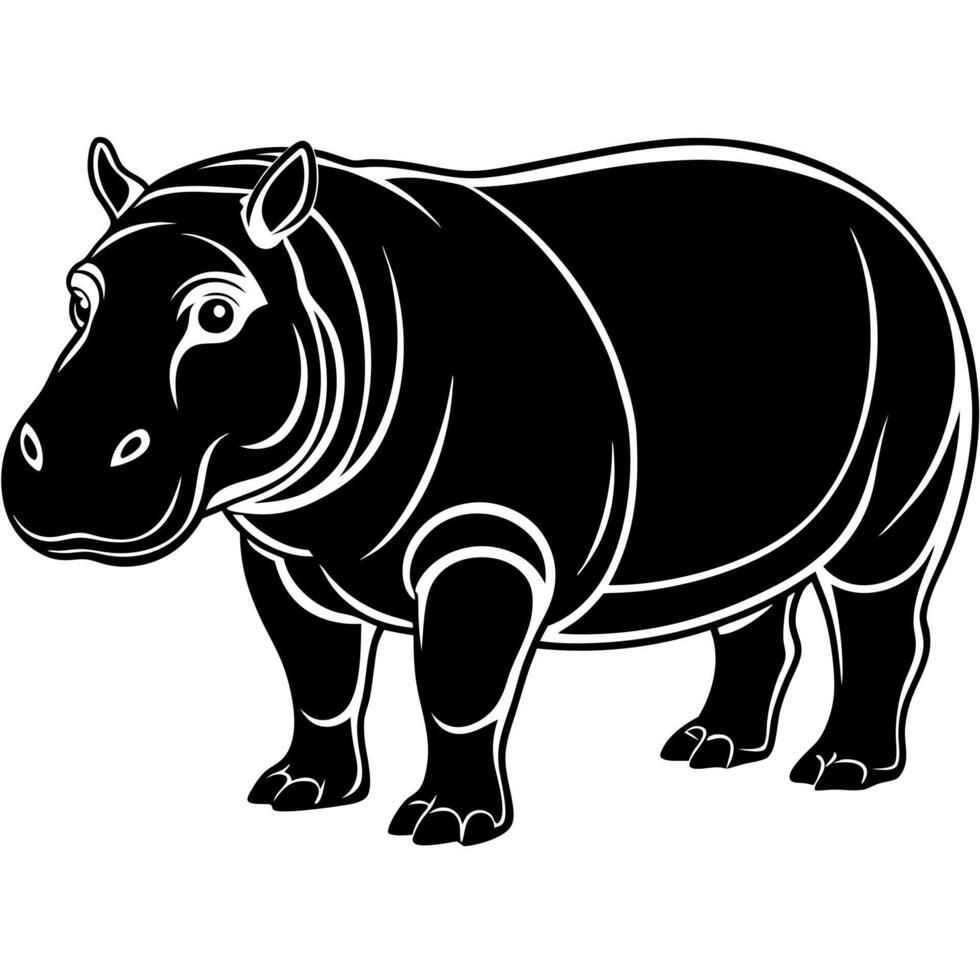 black uncommon hippo silhouette illustration, solid white background, illustration vector