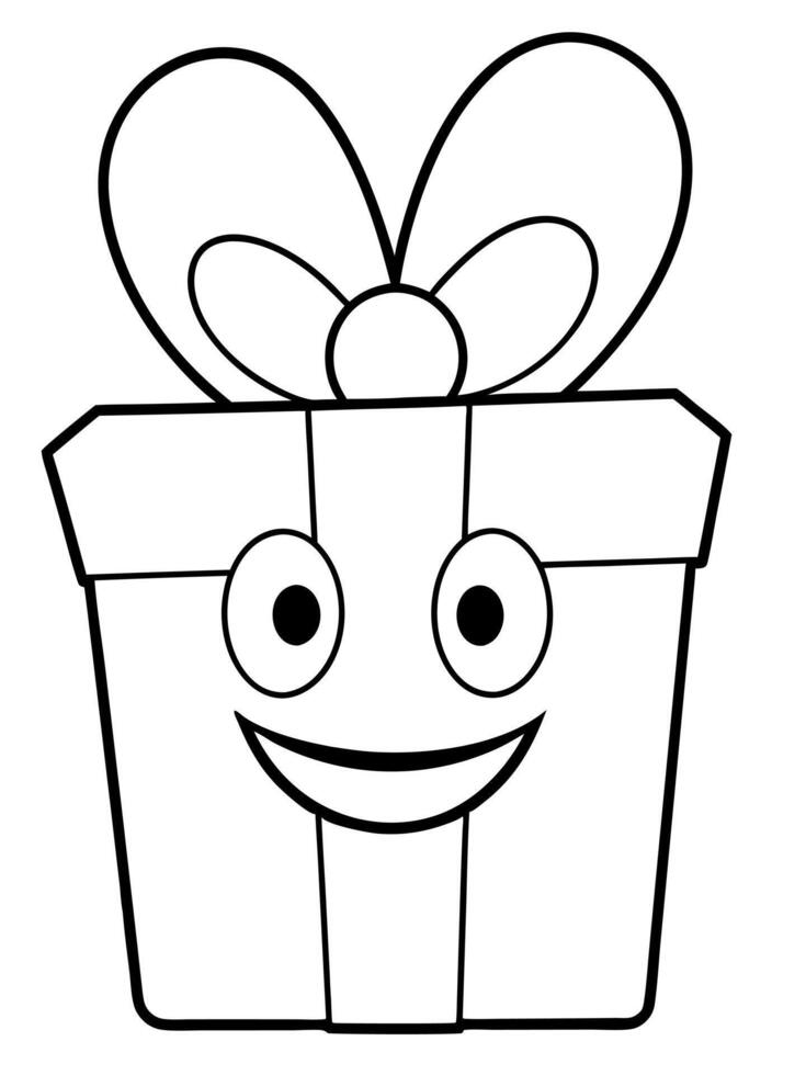 presente con sonrisa negrita contorno negro y blanco lleno visible para niños bueno a color, vector