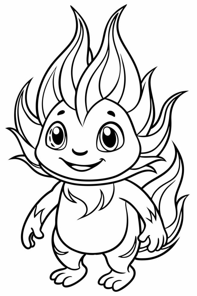 anime style, more details, well-drawn, cute a tiny, flame-shaped monster with a dancing flame and a vector