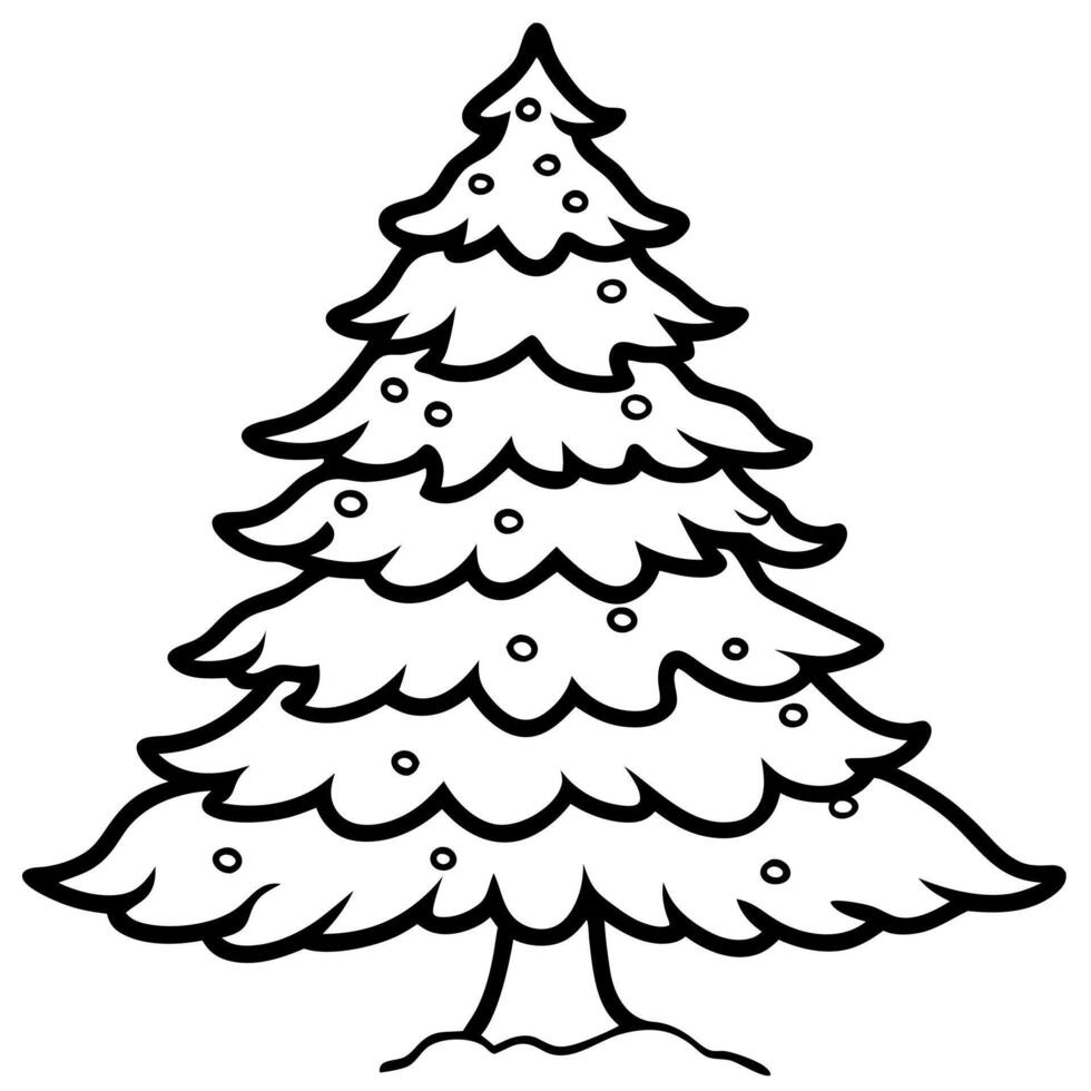 snow-covered evergreen tree, illustration line art vector