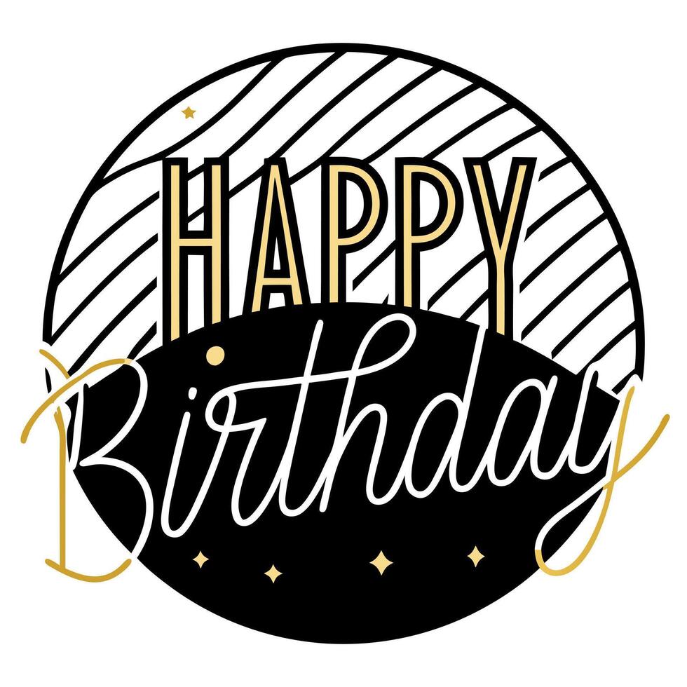 happy birthday background black and gold, illustration line art vector