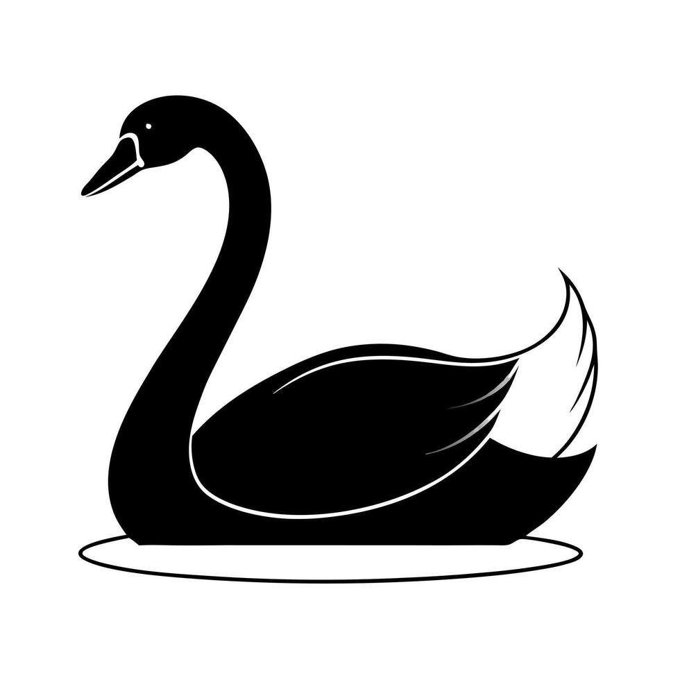 black swan bird sitting, illustration line art vector