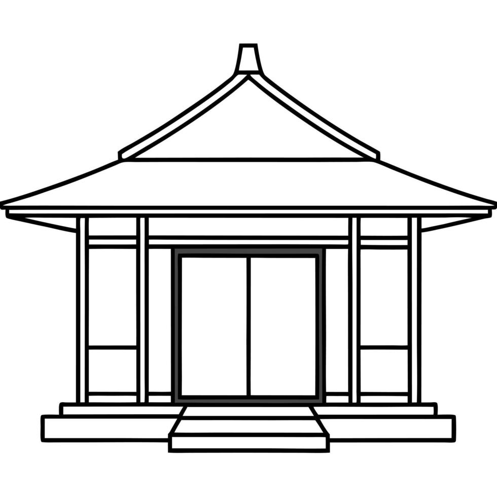 a traditional japanese tea house, with a low-profile design, tatami mats, and a sliding door, vector