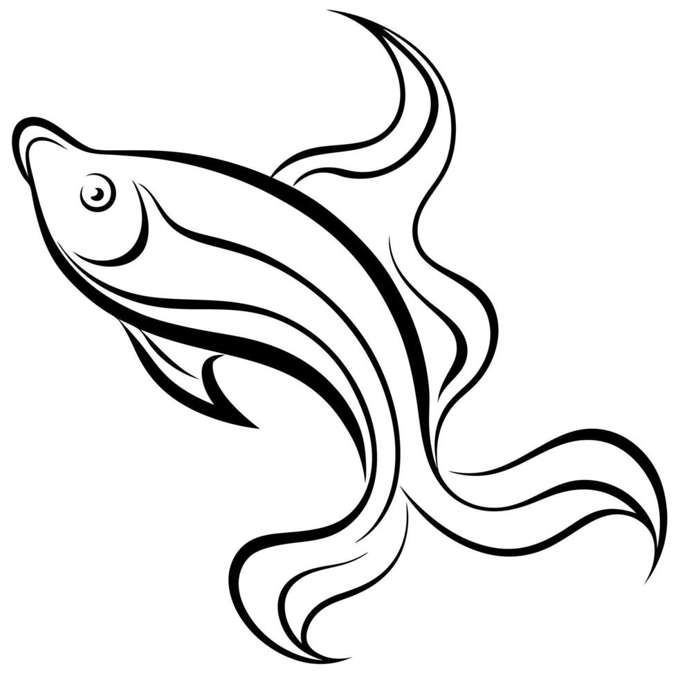 an abstract, fluid design of a fish swimming, using curves and waves to represent motion, vector