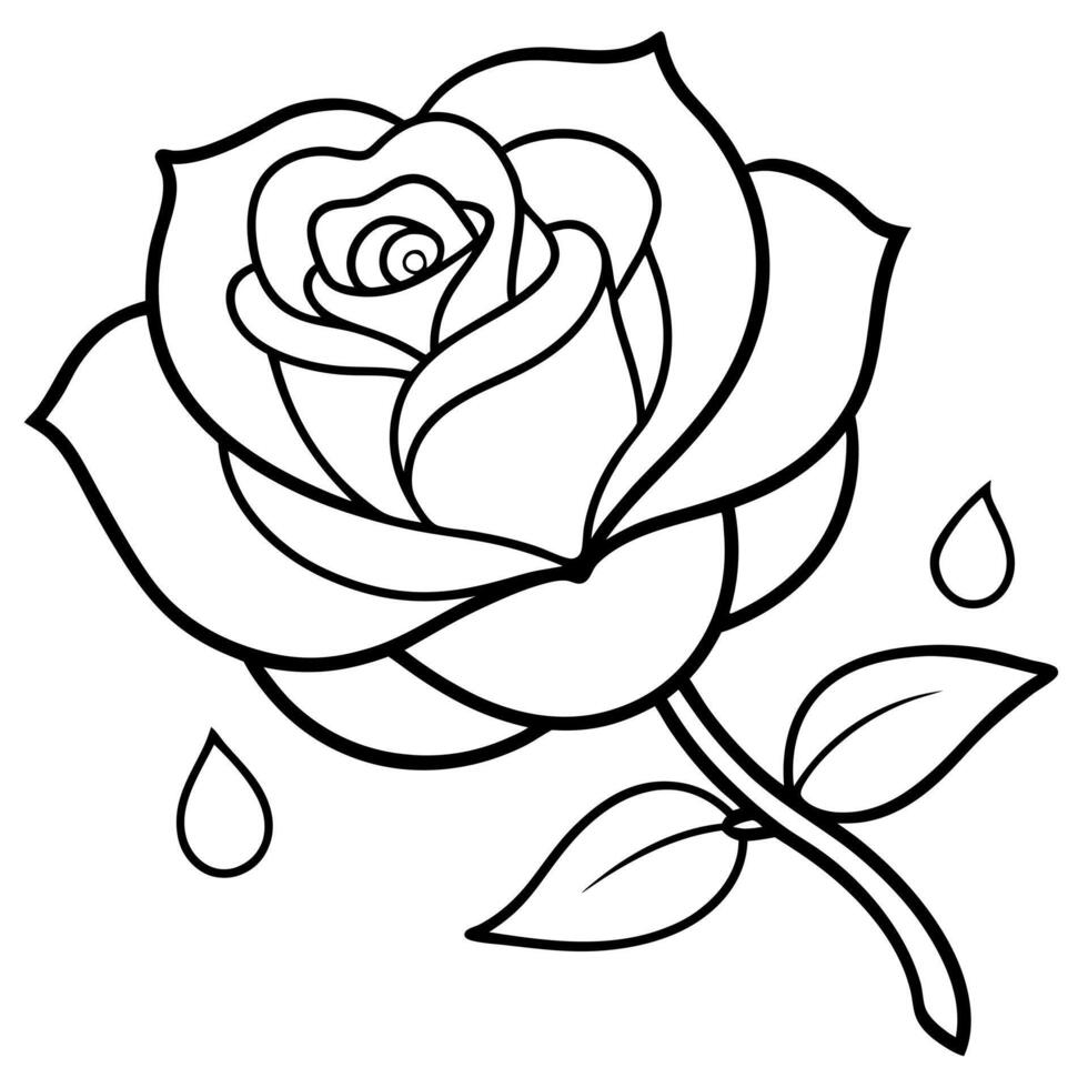 a red rose with water droplets on it, illustration line art vector