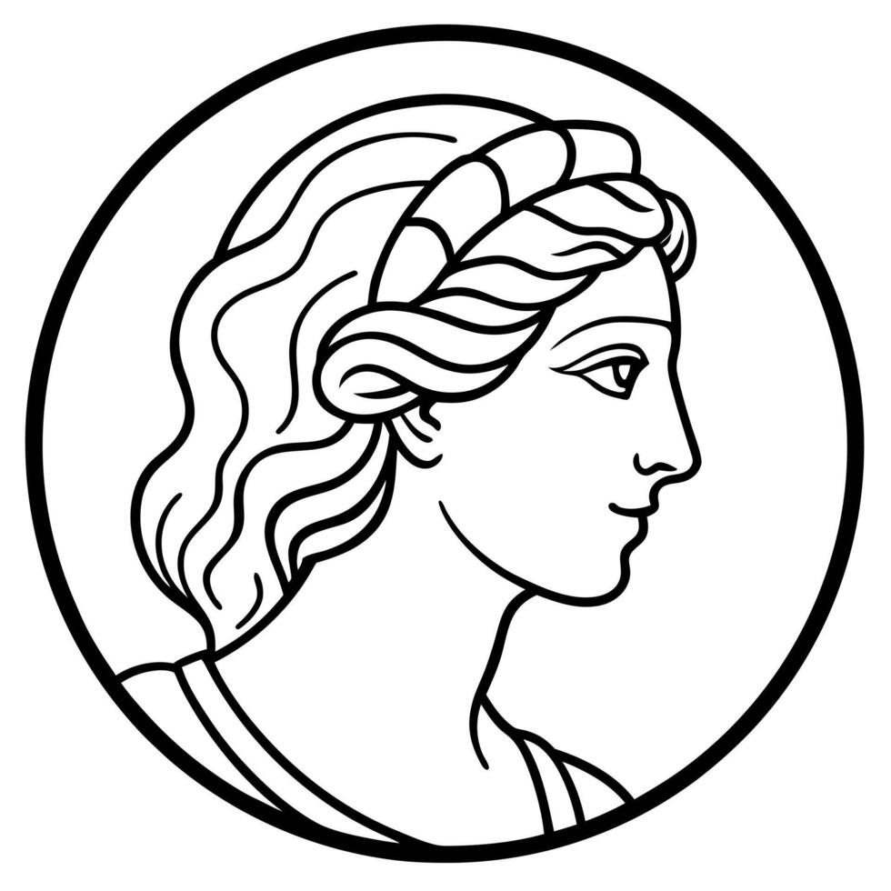 logo from the lines of the ancient greek muse clio in profile, illustration line art vector