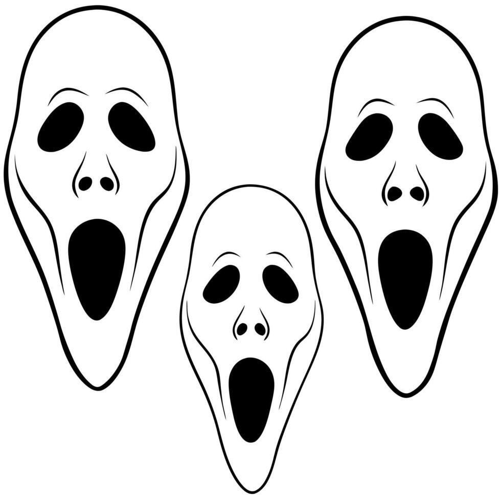 scream masks on a white background, illustration line art vector
