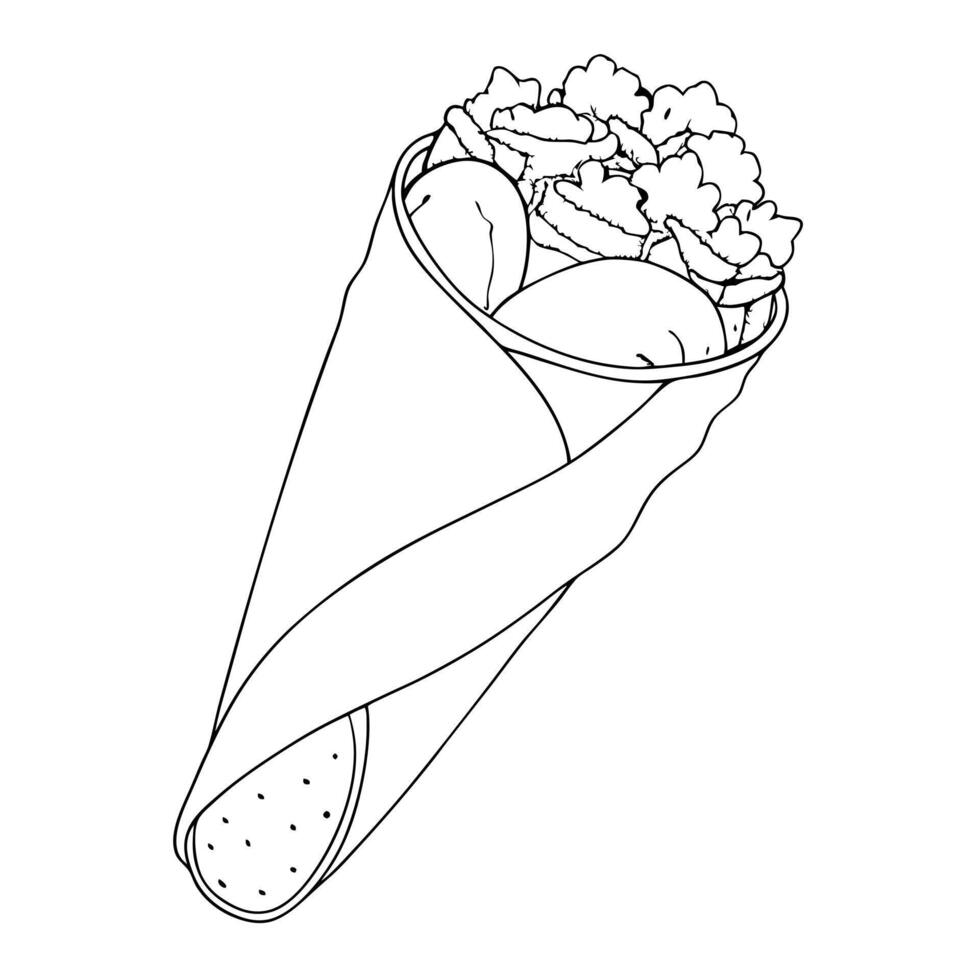 kathi roll, illustration line art vector