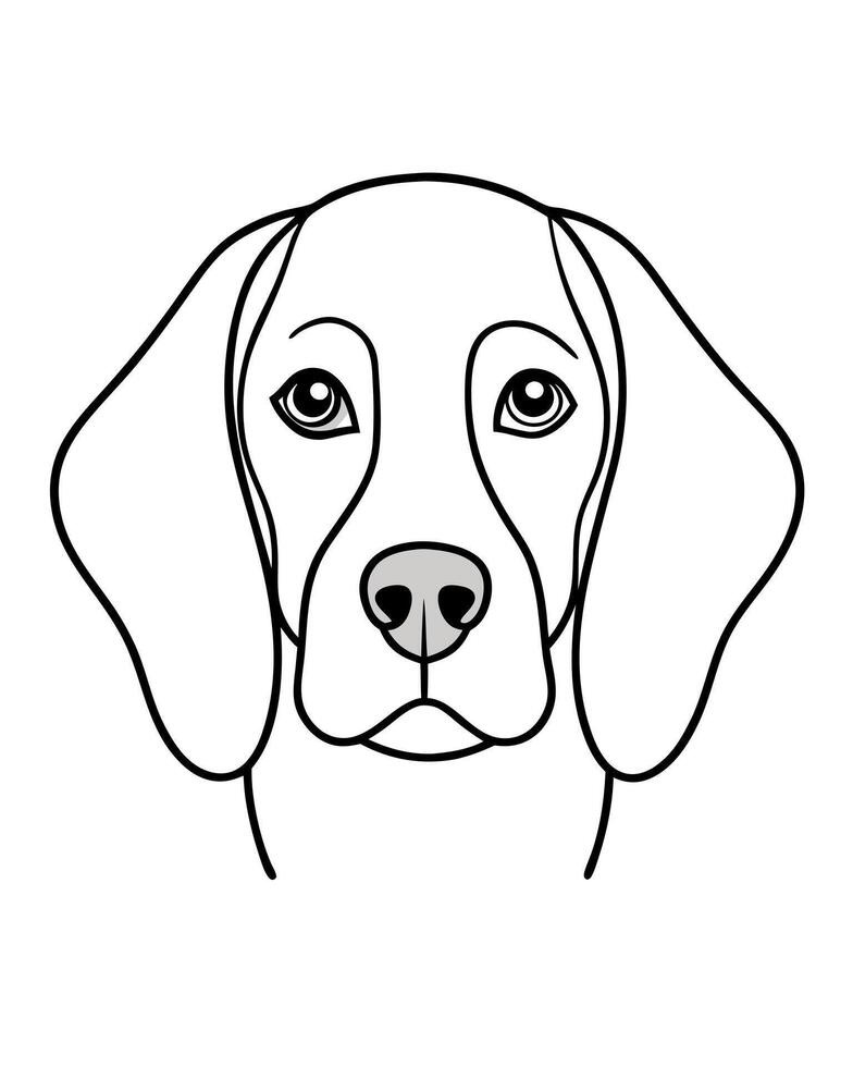 beagle dog entire head front view, illustration line art vector