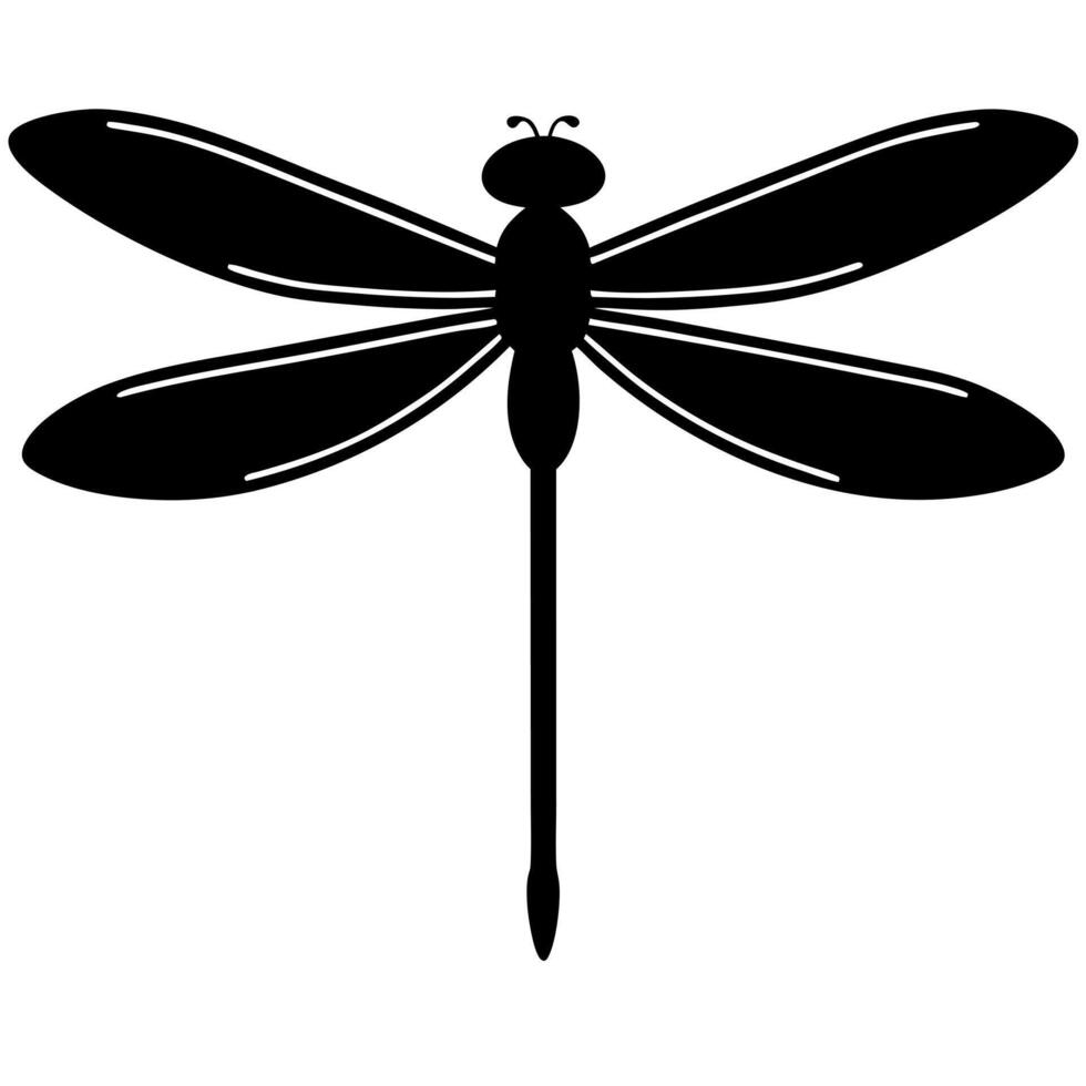 black dragonfly silhouette illustration, solid white background, illustration line vector