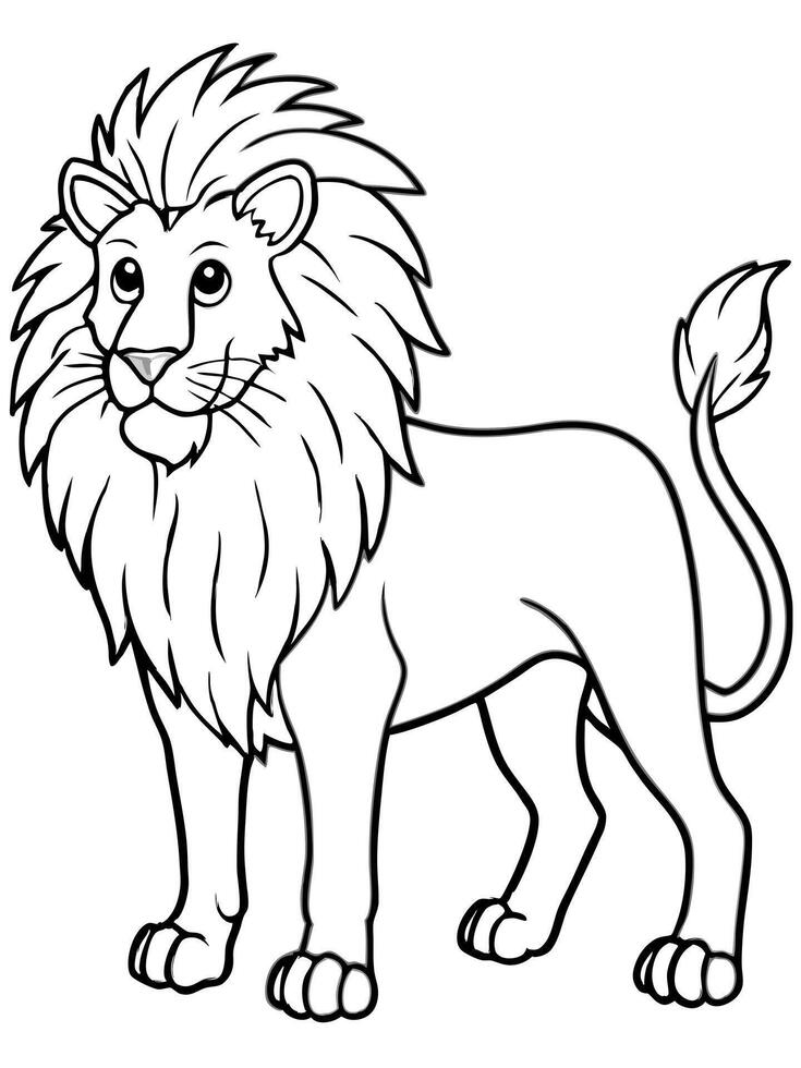 a simple line drawing of a lion standing in profile, with a majestic mane, drawn in bold lines for vector