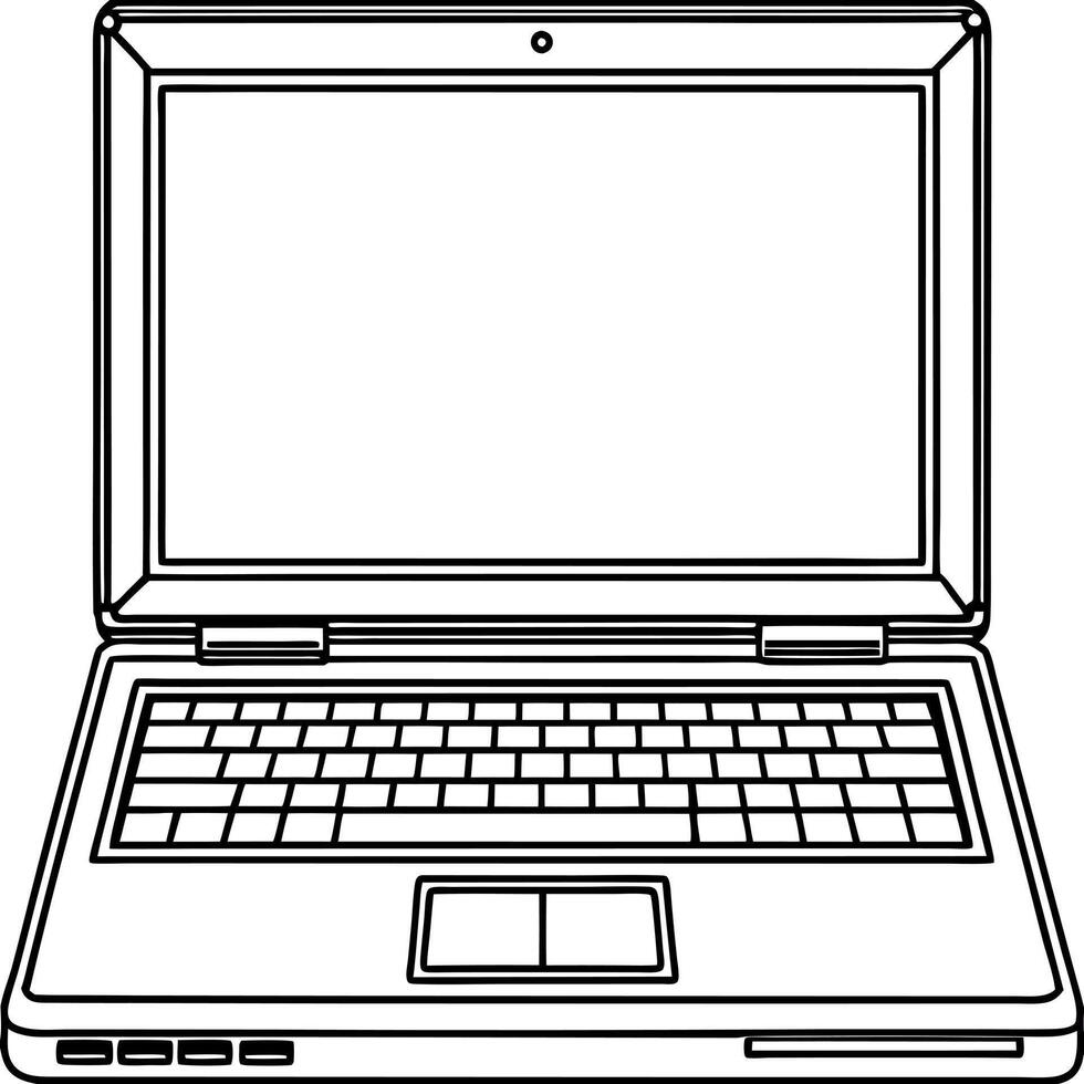 laptop screen front view, illustration line art vector