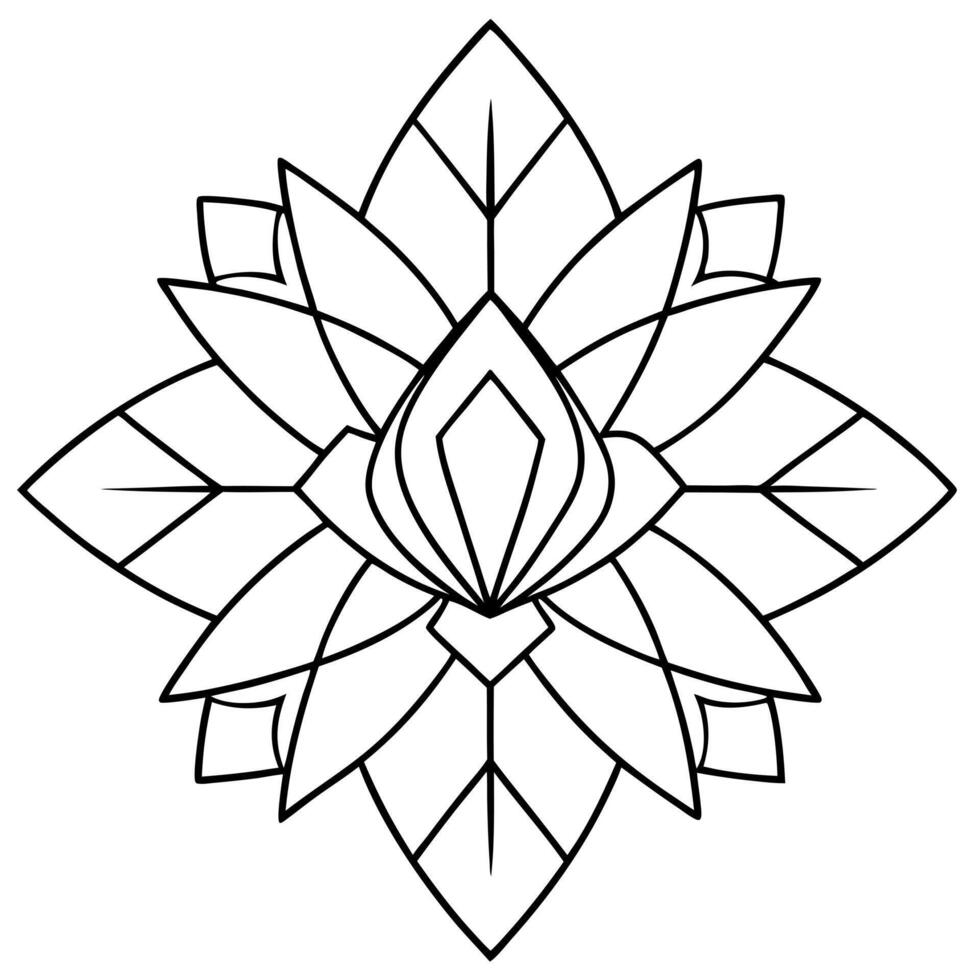 coloring pages for kids, bold line art, a tulip-based mandala with geometric diamond shapes and vector