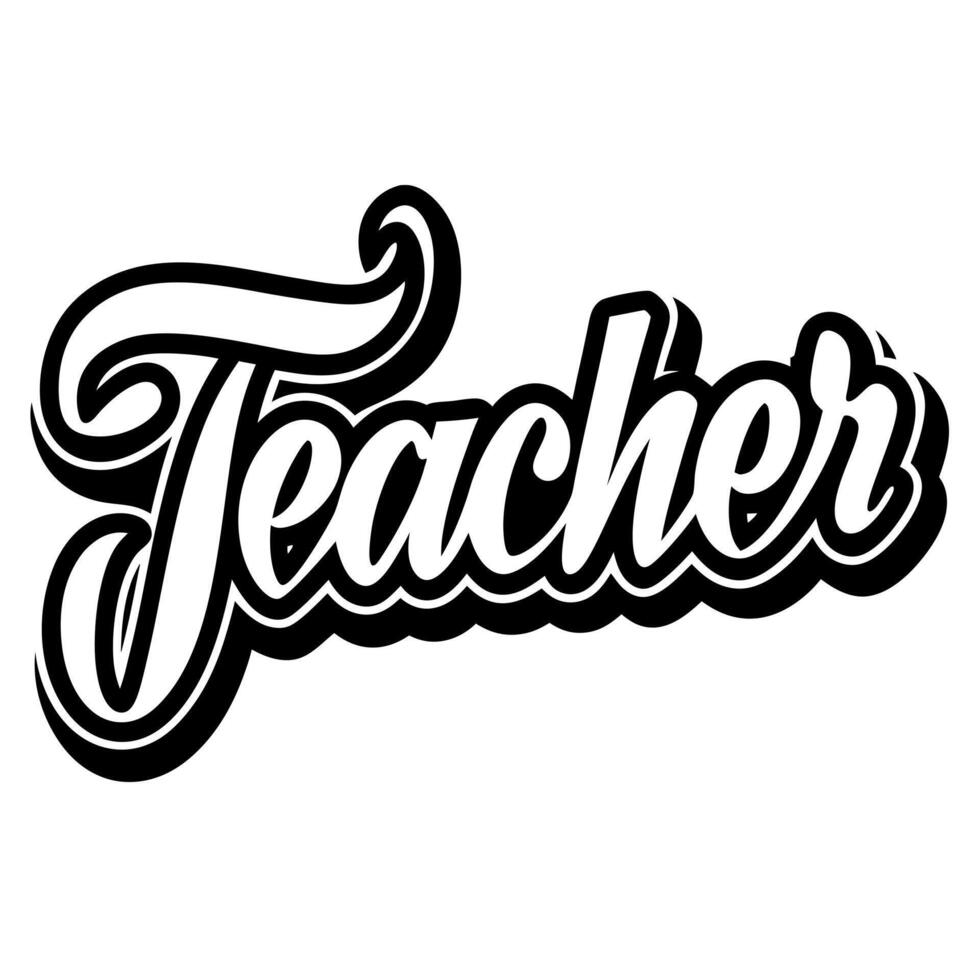 a typography design of a bold and stylized black and white word, teacher the text is large and vector