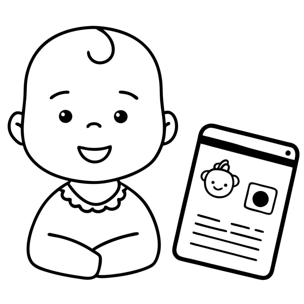 bebe que a lado se muestre que tienen un id card, illustration line art vector