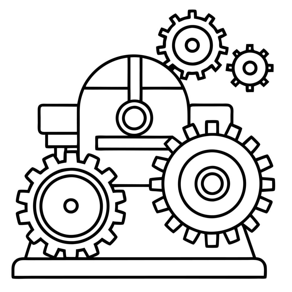 blueprint of random machine with gears, illustration line art vector