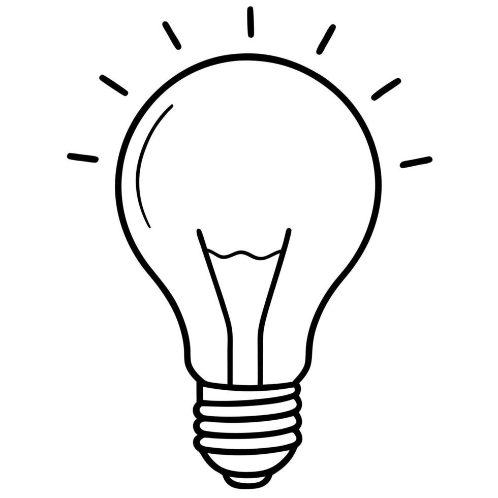 glowing light bulb in hand drawn style, illustration line art vector