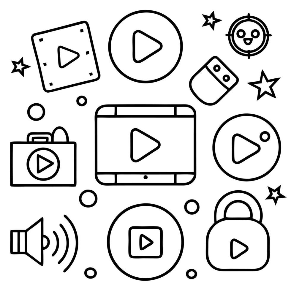 youtube icon set social media concept, illustration line art vector