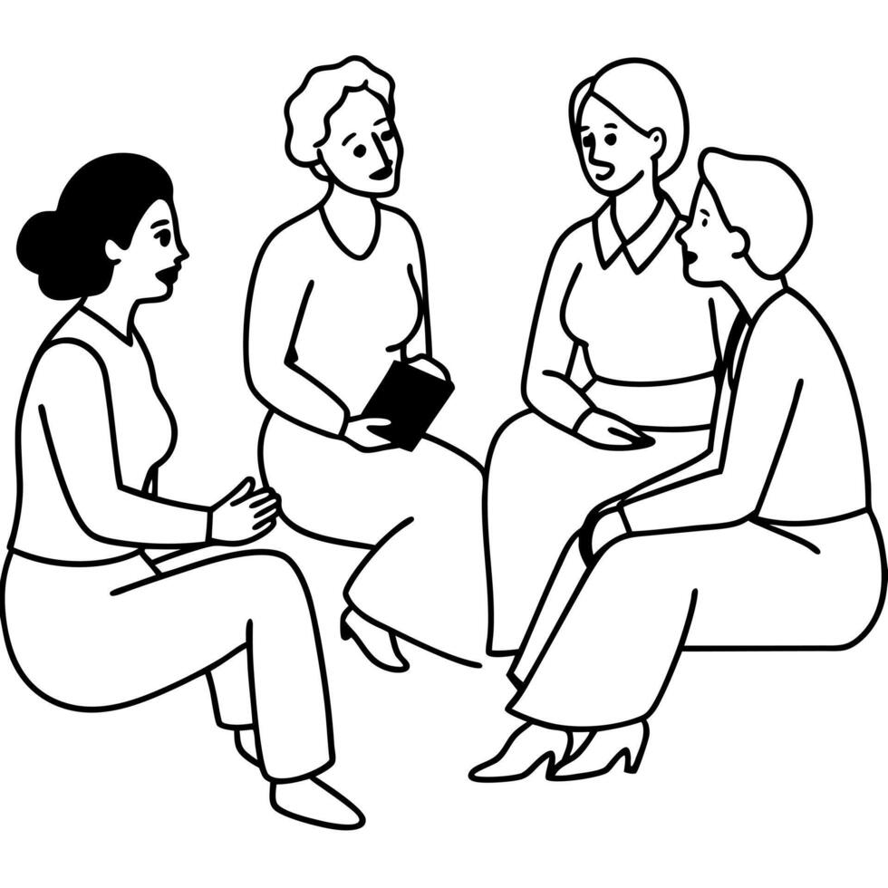 working women is talking sitting, illustration line art vector