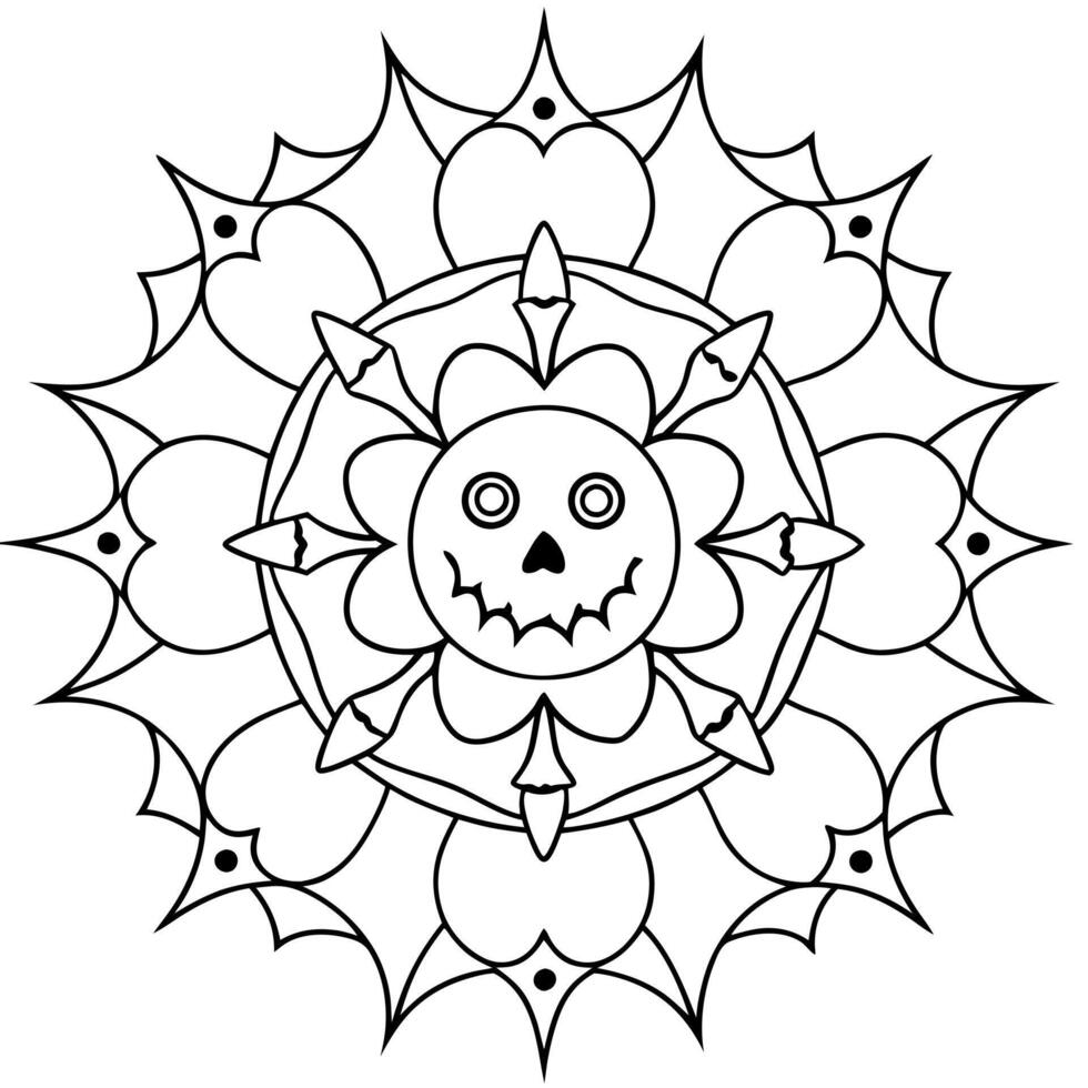 a coloring page of an spooky mandala, illustration line art vector