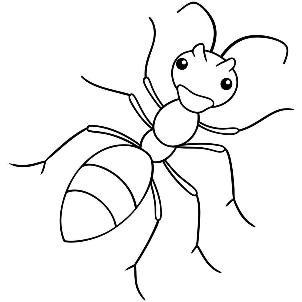 a coloring page of an fireant with no color just black lines, illustration line art vector