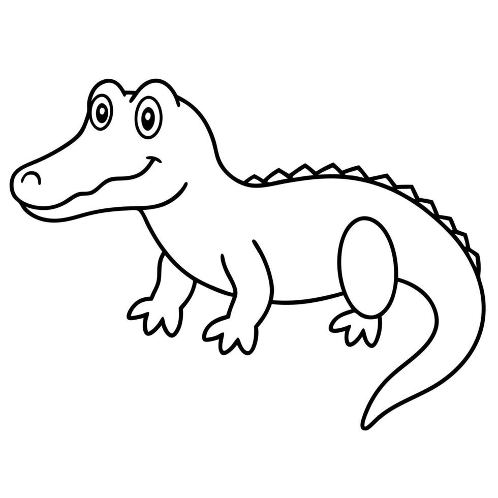 a drawing of a simple cute alligator, illustration line art vector