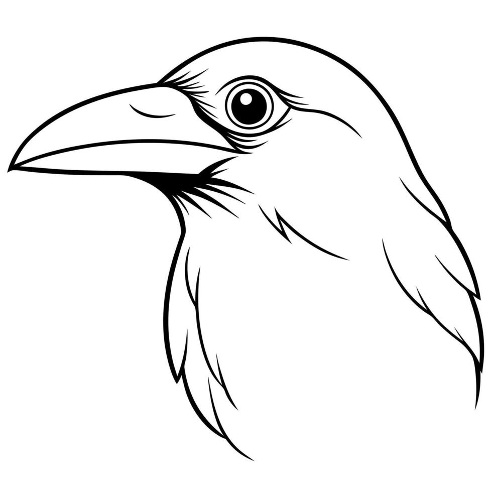 crow head silhouette line art on white background, illustration line art vector
