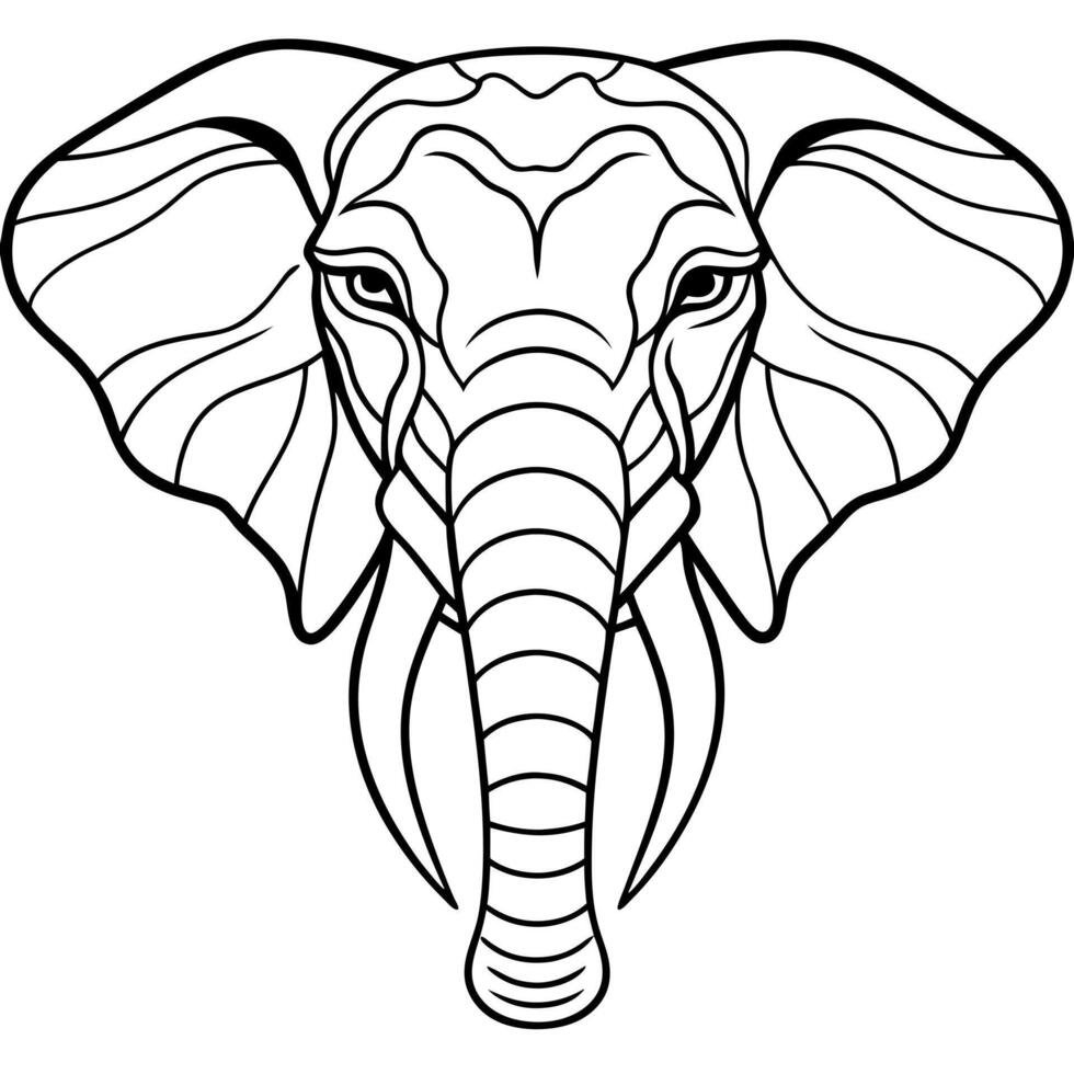 elephant head coloring page line art silhouette , white background, illustration line vector