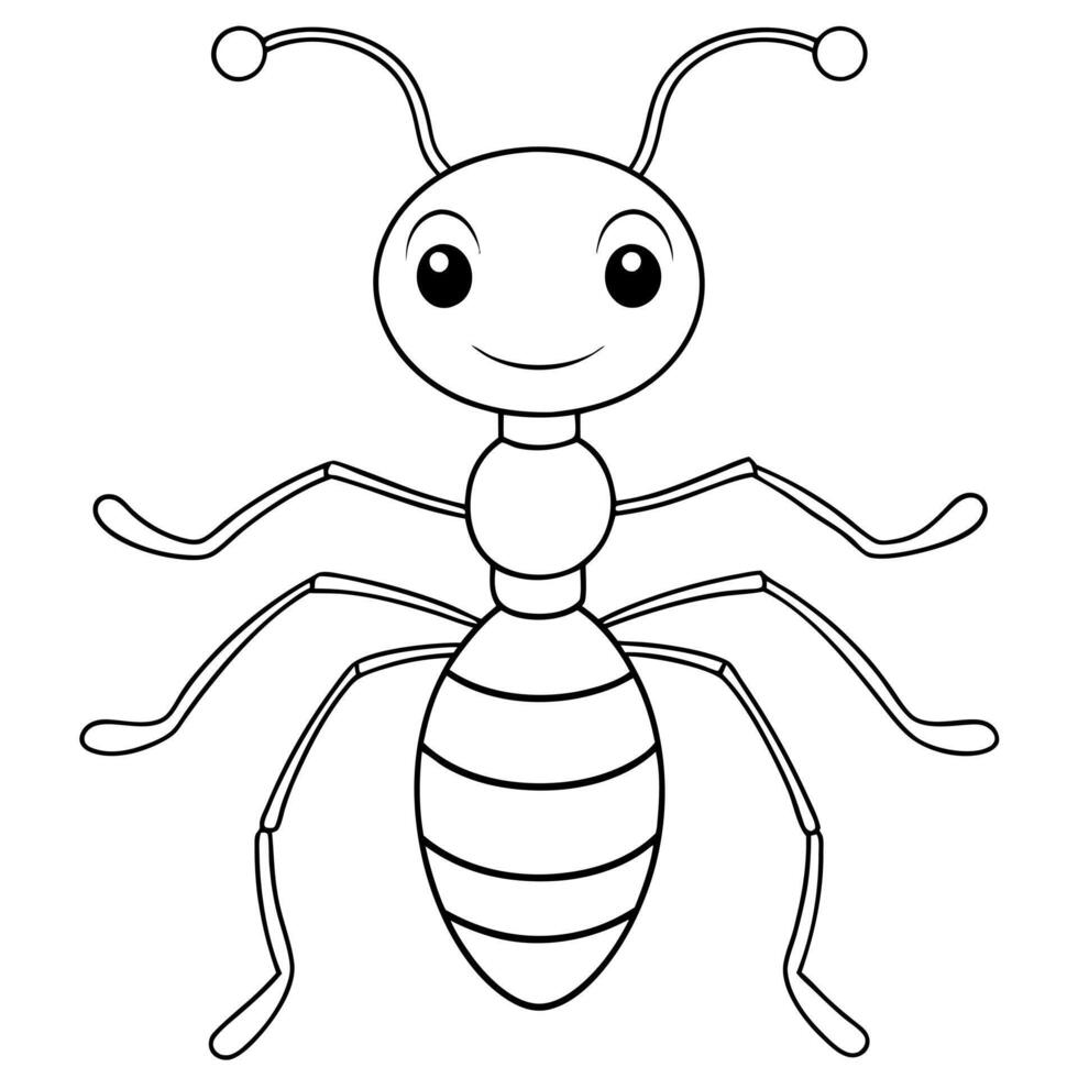 a simple, kid-friendly illustration of a single ant with three distinct body parts head, thorax, vector