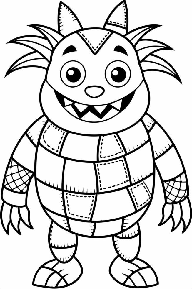 anime style, more details, well-drawn, cute a patchwork monster with colorful, quilt-like segments vector