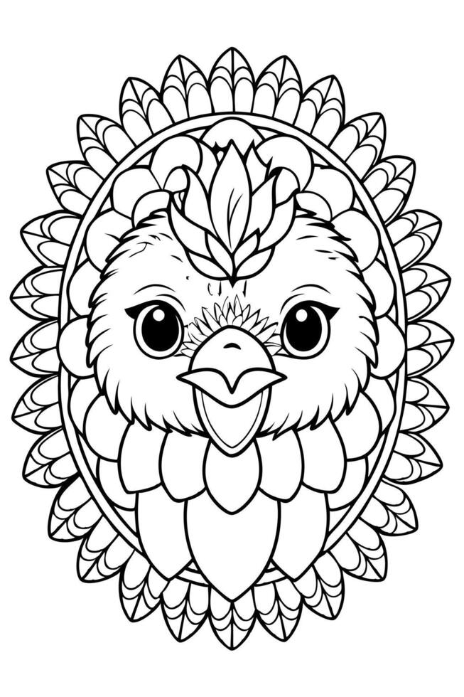 chick head , mandala coloring pages, cozy coloring pages, cute coloring pages, aesthetic, cozy vector