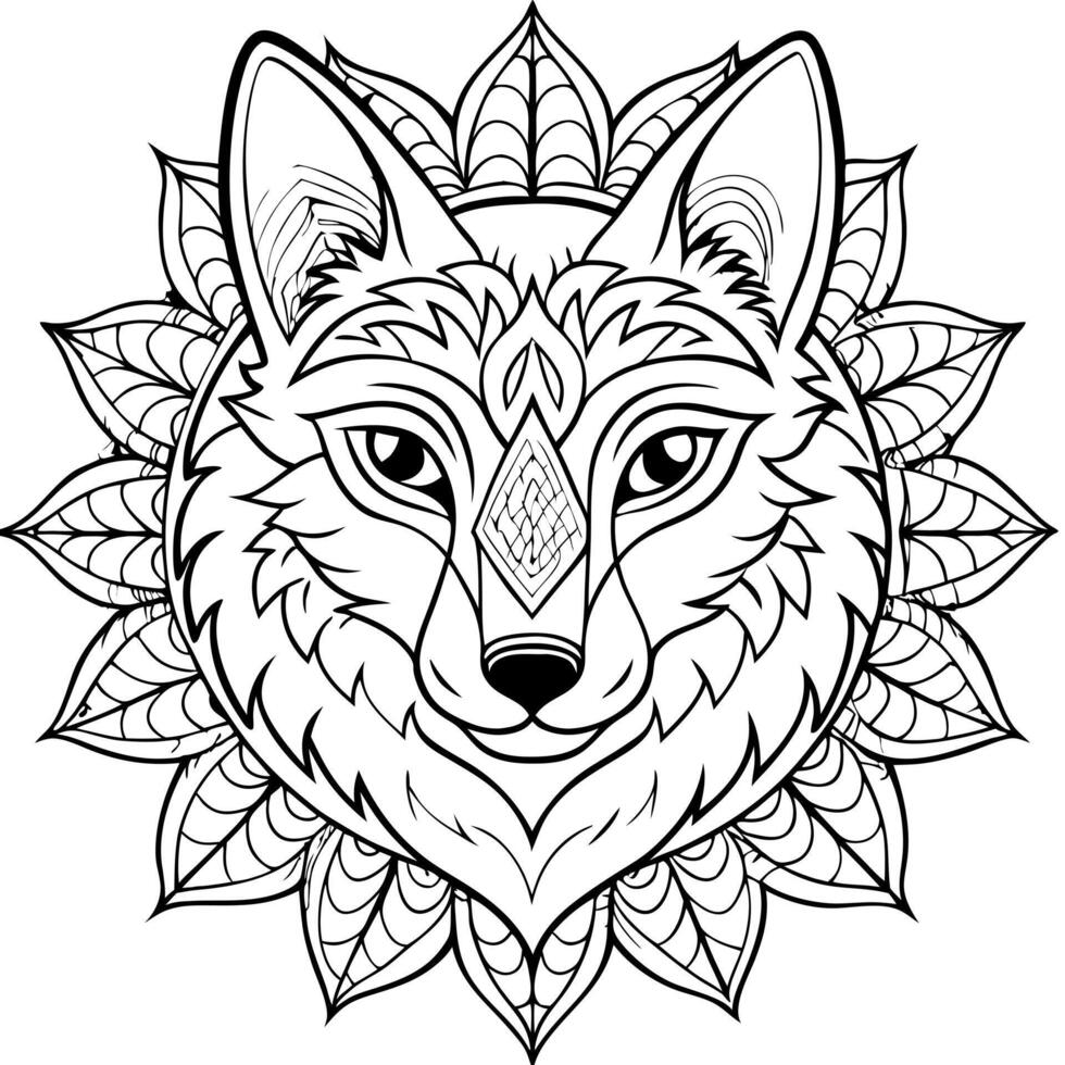 a serene illustration of a foxs head in a mandala style, featuring gentle patterns and shapes use vector