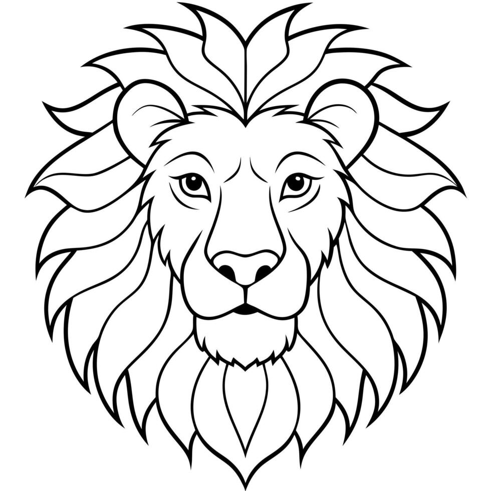 lion head portrait black white, coloring page for audlt, illustration line art vector