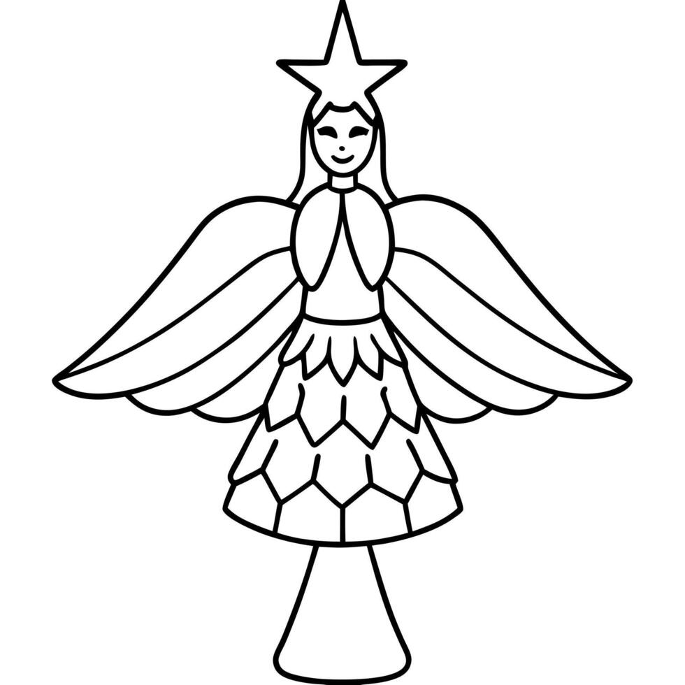 a close-up of a tree topper in the shape of an angel, illustration line art vector